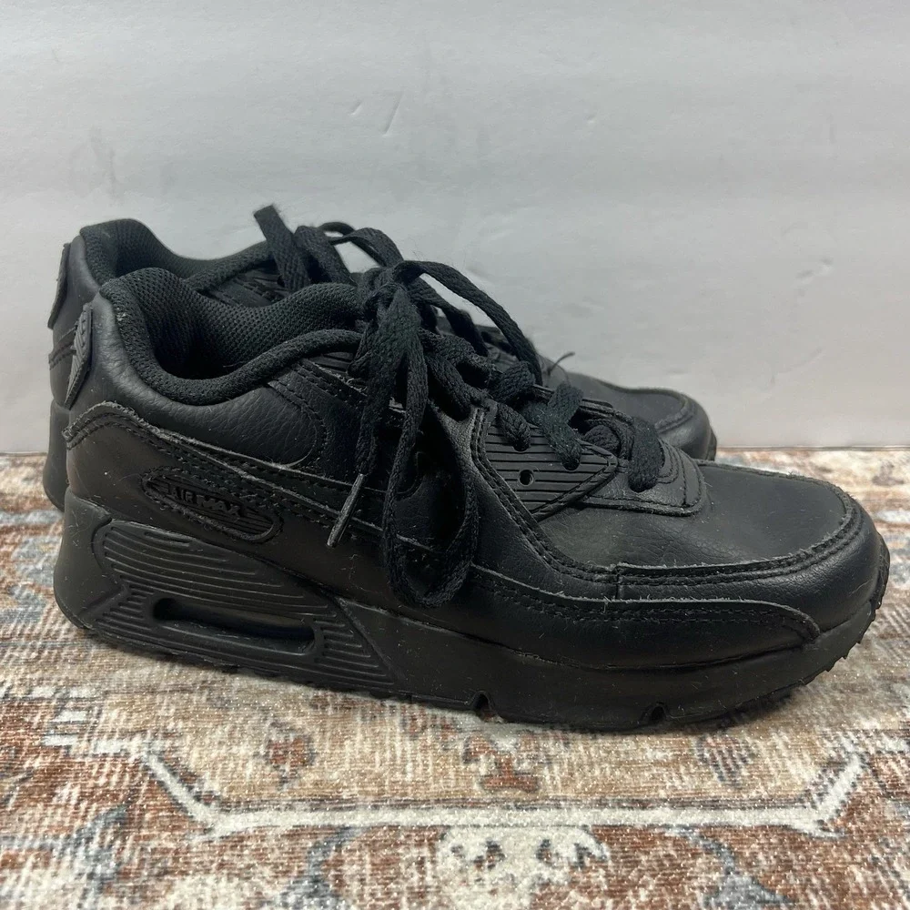Nike Air Max 90 Sneakers Youth Kids 3Y Black‎ Leather Running Shoes CD6867-001